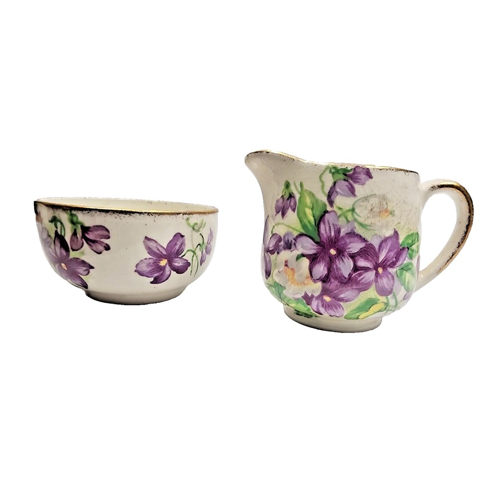 Vintage 1955 English Mini Open Sugar and Creamer Chintzware "Old Foley"